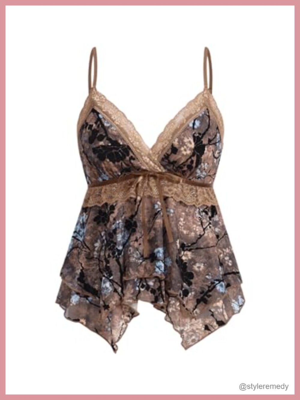 Lace Babydoll Tank Top Sleeveless Asymmetrical Bow Tie Front Cami